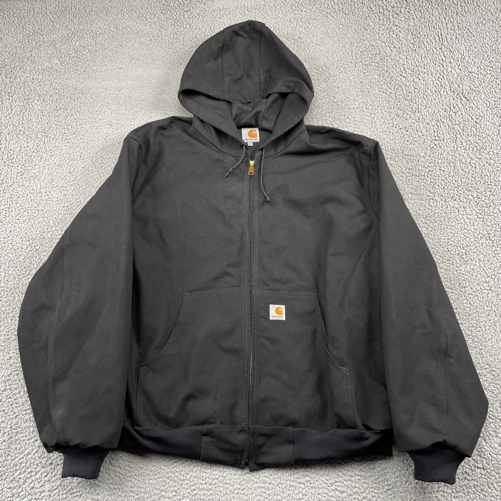Carhartt Jacket Mens 2XL Black J131 BLK Thermal Lined Duck Active Work Hooded